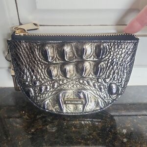 Brahmin Metallic Croc-Embossed Coin Pouch in Black and Silver
